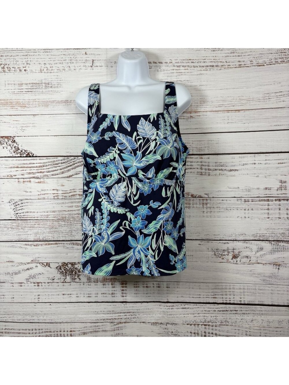 Lands End Blue Floral Underwire Square Neck Swim Tankini Top